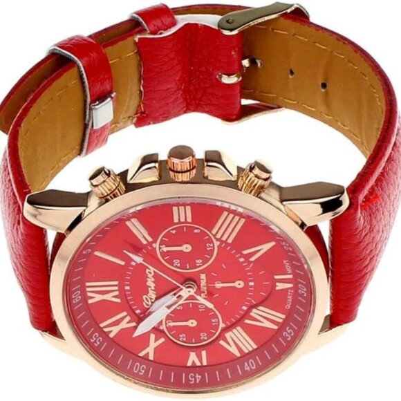 Women Men Lady PU Leather Band Watches Roman Numerals Dial Analog Quartz Wristwa - Picture 5 of 8